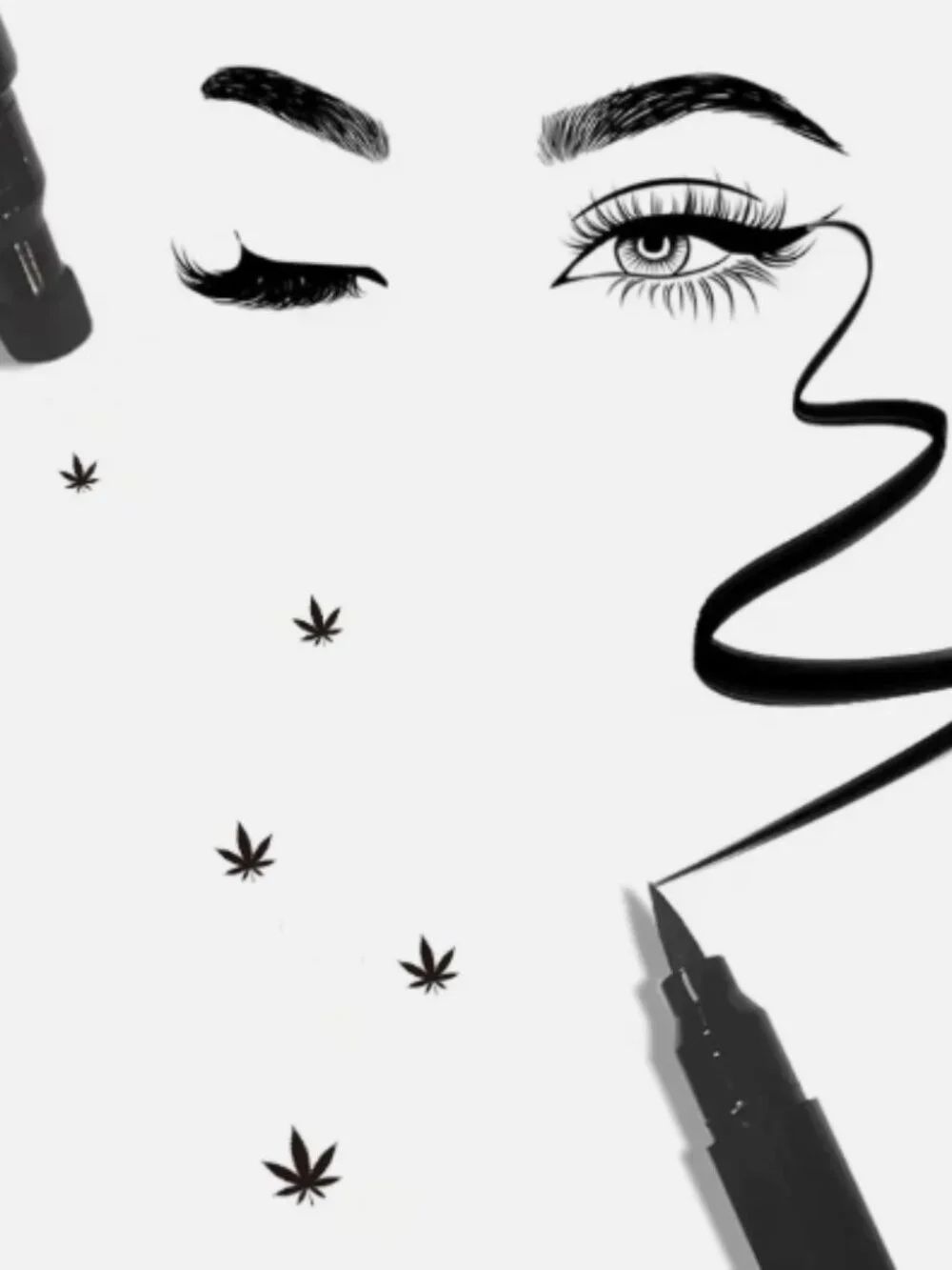 2 in 1 Eyeliner Stamp Pen Hemp Leaf Waterproof Smudge Proof Black Makeup
